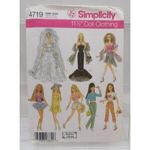 Simplicity 4719 11.5" Doll Clothing Pattern Set 33 Pieces One Size